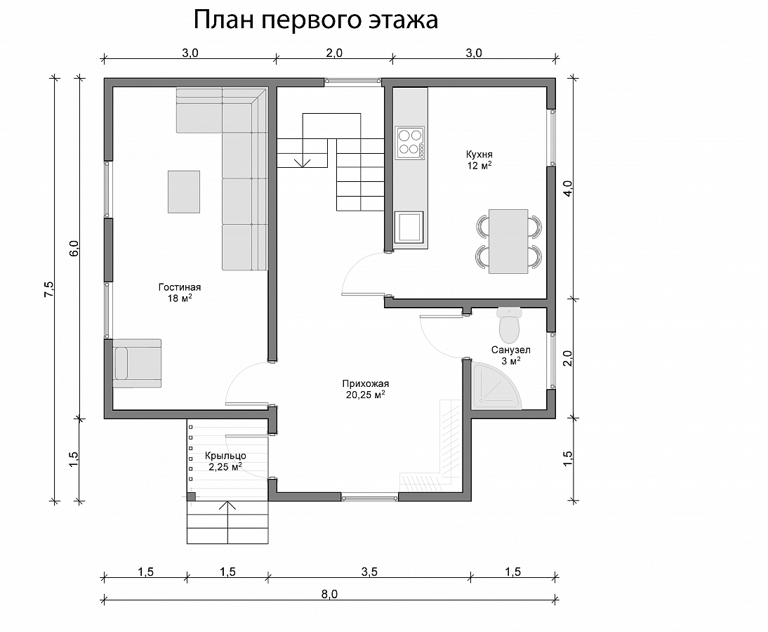 Дом из бруса 8х7.5 «Гостомысл»1