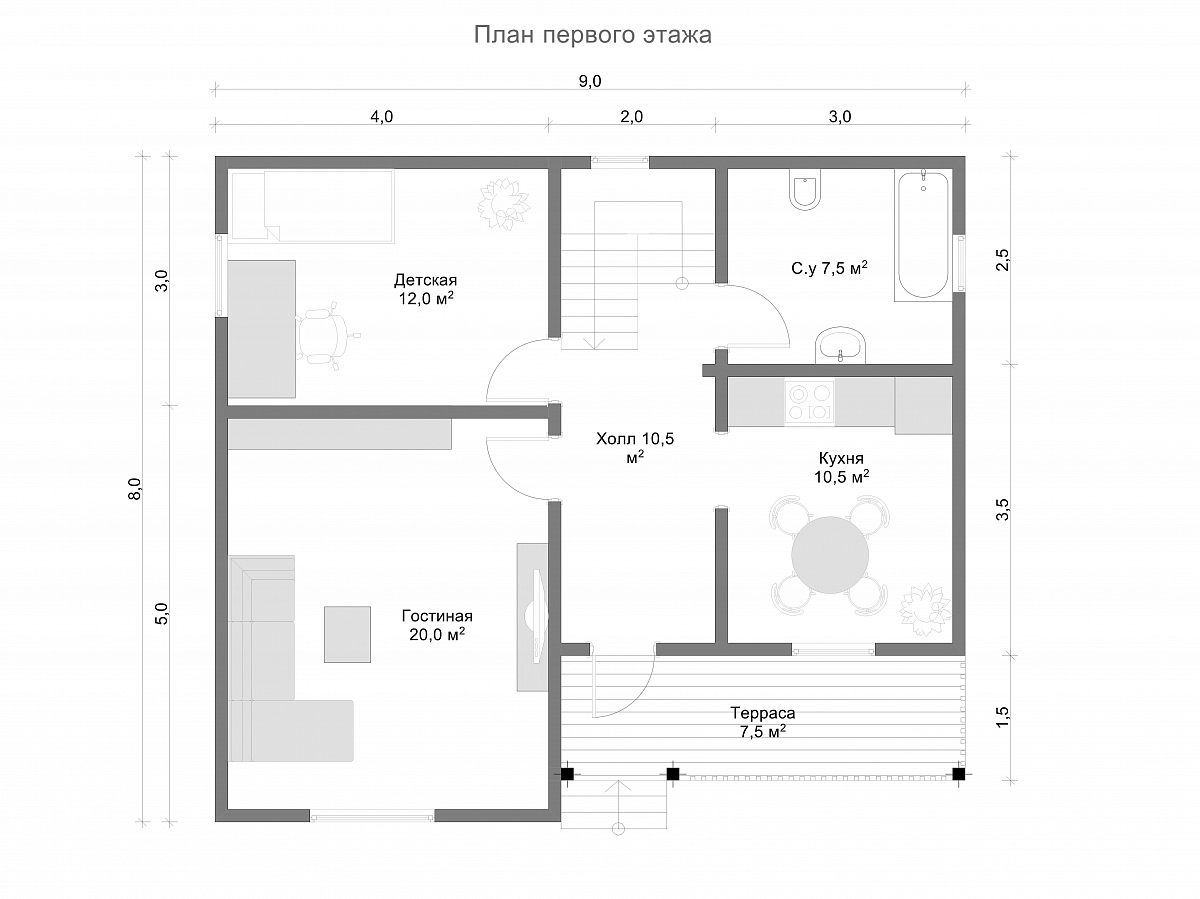 Дом из бруса 8х9 «Андрей»1