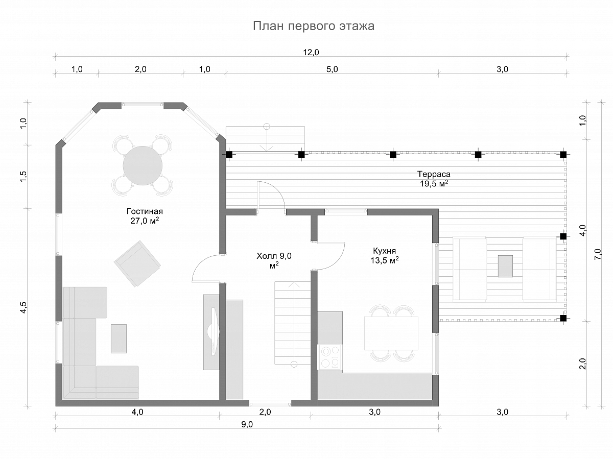 Дом из бруса 7х12 «Ярополк»1