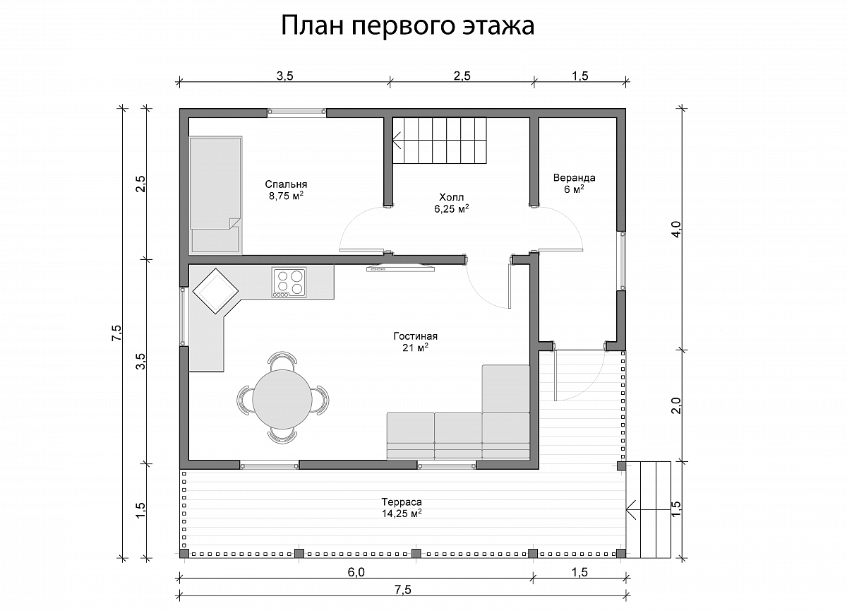Дом из бруса 7х7 «Григорий»1