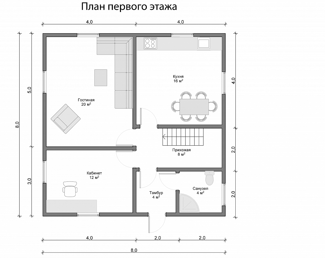 Дом из бруса 8х8 «Вышата»1