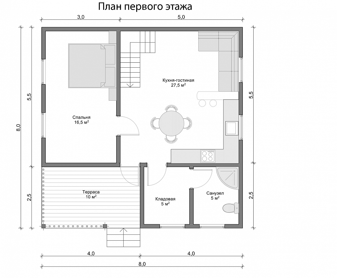 Дом из бруса 8х8 «Павел»1