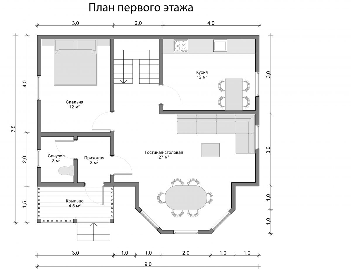 План дома с кухней гостиной